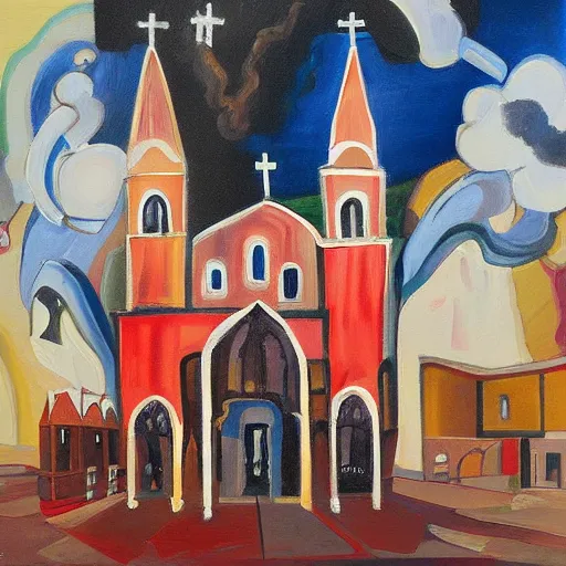 Image similar to A painting of a church on fire by George Condo