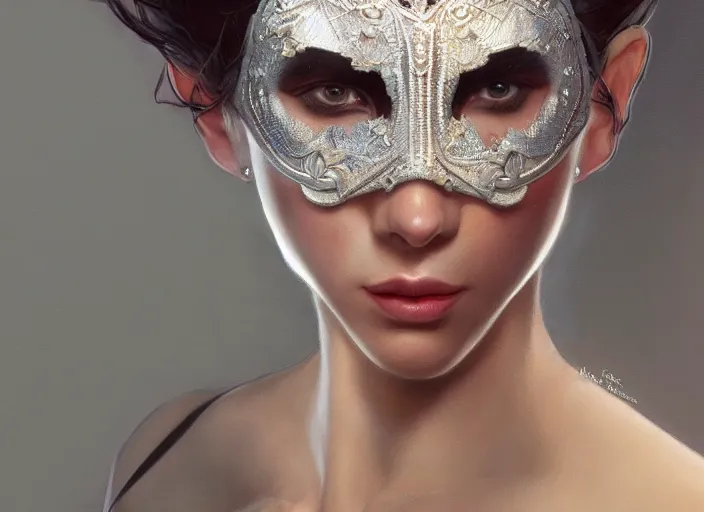 Image similar to masked, perfectly-centered-Portrait of the most beautiful woman on the planet , intricate, highly detailed, artstation, concept art, concept render, octane, redshift, smooth, sharp focus, illustration,award-winning, Unreal Engine 5, 8K, art by artgerm and greg rutkowski and alphonse mucha