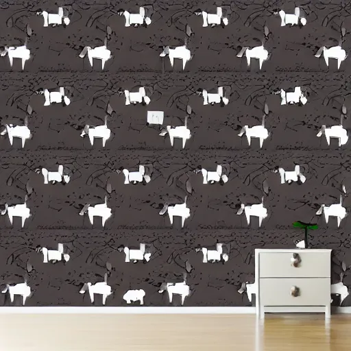 Prompt: modern kitchen wallpaper pig design. pigs on the wall expensive