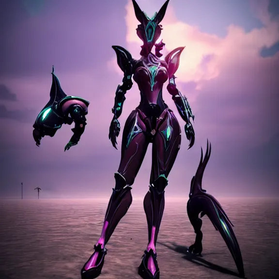 Prompt: cinematic close up full body shot of a beautiful saryn prime female warframe, that's a beautiful stunning anthropomorphic robot female dragon with metal cat ears, posing cutely, standing on the beach at sunset, robot cat paws, thick warframe legs, detailed arms, sharp claws, slick pink armor, streamlined white armor, long elegant tail attached to her back end, two arms, two legs, detailed warframe fanart, destiny fanart, macro art, dragon art, furry art, realistic digital art, warframe art, Destiny art, furaffinity, DeviantArt, artstation, 3D realistic, 8k HD, octane render