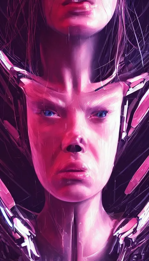 Image similar to I have no mouth and i want to scream, cyberpunk angry gorgeous goddess, alterd carbon, shot from a movie, neon, fibonacci, sweat drops, insane, intricate, highly detailed, digital painting, artstation, concept art, smooth, sharp focus, illustration, Unreal Engine 5, 8K, art by artgerm and greg rutkowski and alphonse mucha