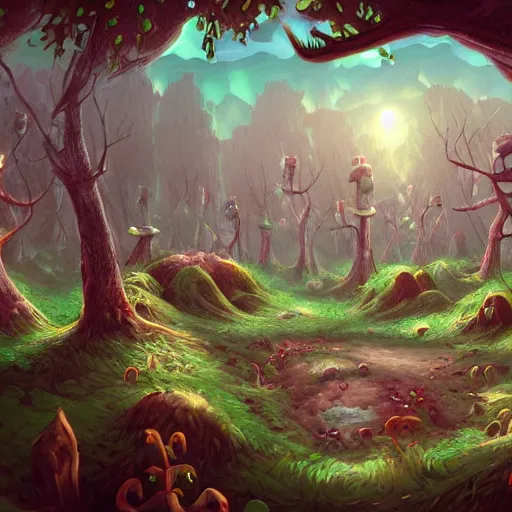 Image similar to fungus forest village, trending on artstation