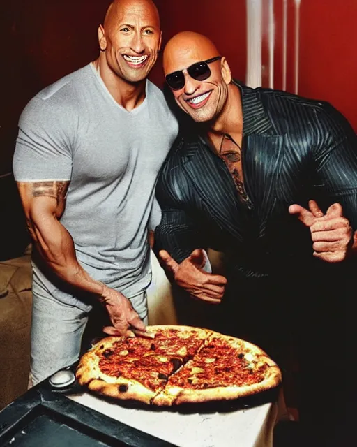 dwayne johnson as beetlejuice eating pizza