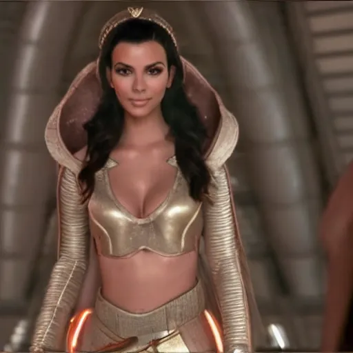 Image similar to victoria justice with kim kardashian body as princess padme in star wars episode 3, 8 k resolution, cinematic lighting, anatomically correct