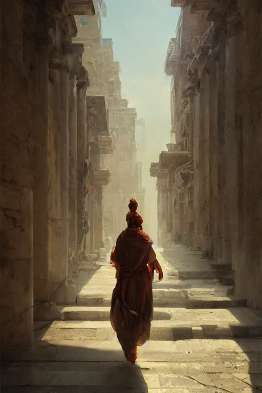 Image similar to antique greek city, portrait, powerfull, intricate, elegant, volumetric lighting, scenery, digital painting, highly detailed, artstation, sharp focus, illustration, concept art, ruan jia, steve mccurry