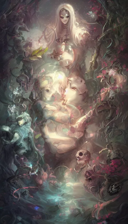 Image similar to life and death mixing together, by ross tran