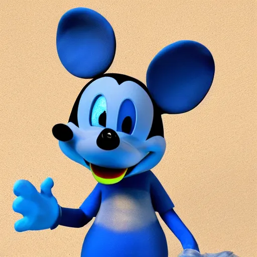 Image similar to a blue furry mickey rat with triangle ears and back gloves, high quality 3 d render trending in art station