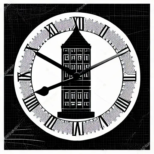 Prompt: a black and white photo of a clock tower, a wireframe diagram by baioken eishun, cg society, ascii art, dye - transfer, black background, ue 5