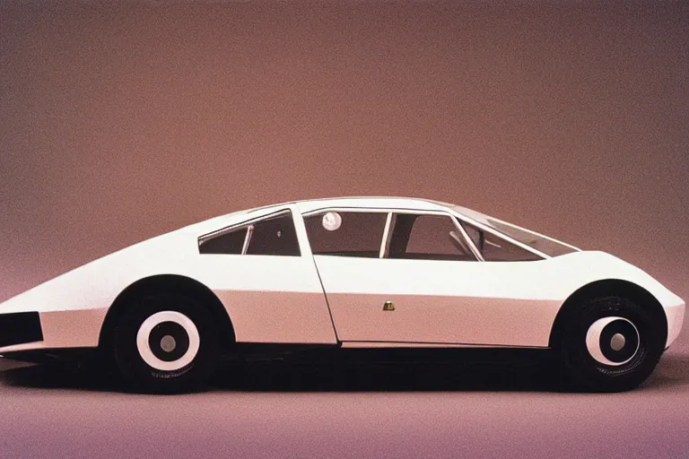 Image similar to designed by Giorgetto Giugiaro stylized poser of a single 1972 Citroen, neon lights, ektachrome photograph, volumetric lighting, f8 aperture, cinematic Eastman 5384 film