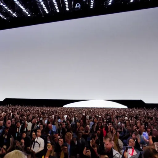 Image similar to Elon musk on a stage at an apple inc conference, highly detailed