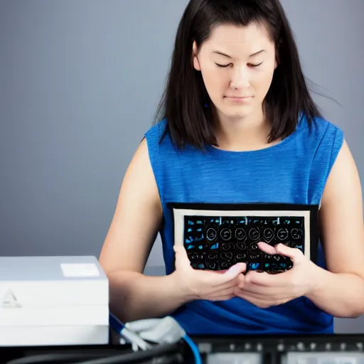 Image similar to stock photo of a person learning to program, confused, studio lighting, award winning, sony A79