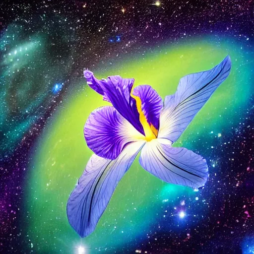 Prompt: a beautiful iris in the middle of a galaxy