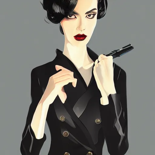 Prompt: slim girl in black tuxedo, corporate boss, luxury, 2d, ultra highly detailed, smooth, sharp focus, digital art, digital painting, elegant, artstation, by Ilya Kuvshinov
