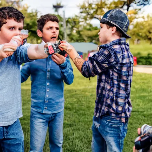 Prompt: nelk boys shotgunning a beer in real life, 8 k, 4 k uhd, realistic, hyper realistic, super detailed, very detailed, detailed