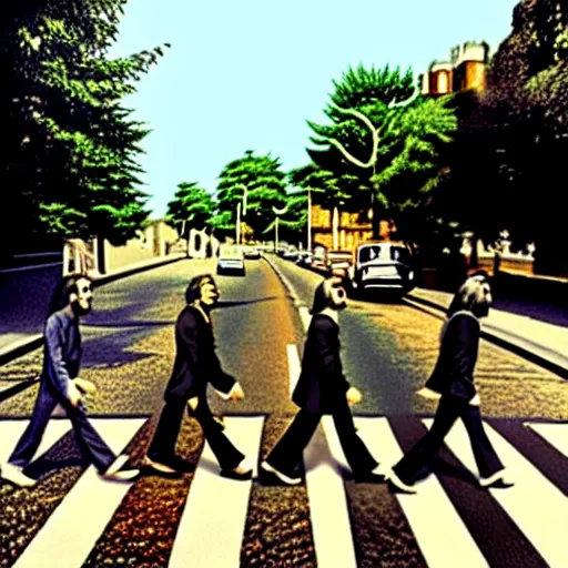 Image similar to abbey road by banksy,