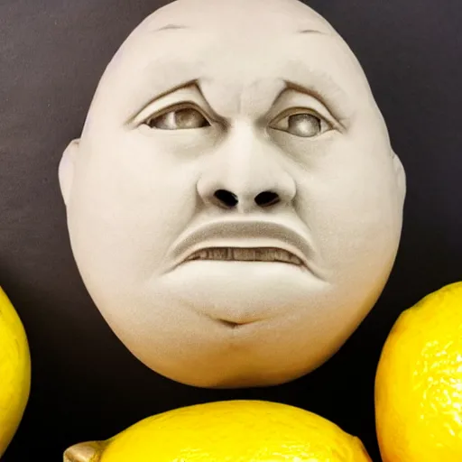 Prompt: a face carved into a lemon