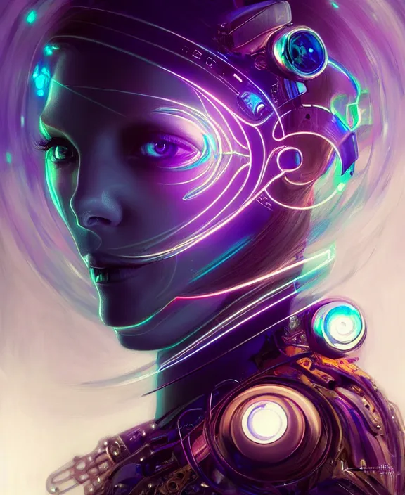 Image similar to a whirlwind of souls rushing inside the metaverse, hologram, half body, neurochip, shaved temple, piercing, jewelry, android, cyborg, cyberpunk face, by loish, d & d, fantasy, intricate, elegant, highly detailed, colorful, digital painting, artstation, concept art, art by artgerm and greg rutkowski and alphonse mucha