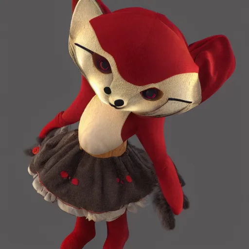 Image similar to cute fumo plush of a fox - masked courtesan girl from the court of her high imperial majesty of the heavens, stylized brdf, vray