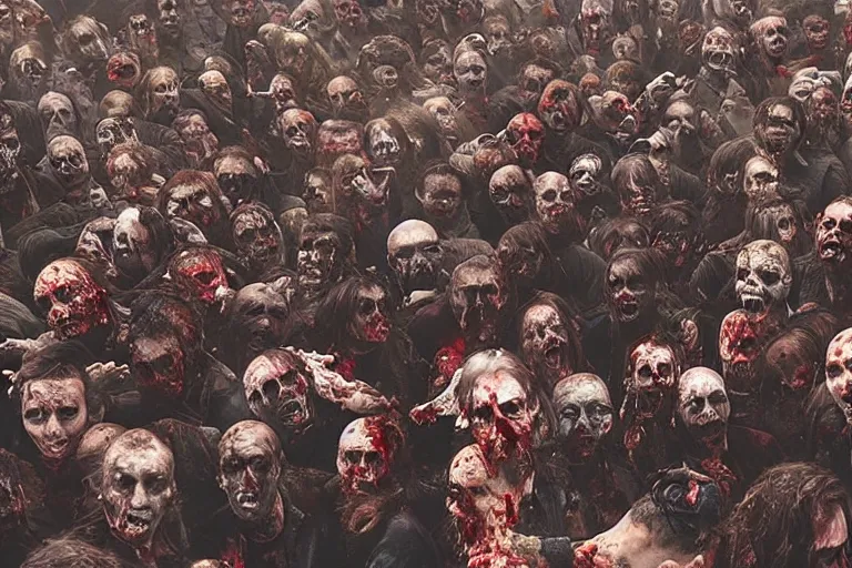 Image similar to distant footage of a crowd being devoured by zombies