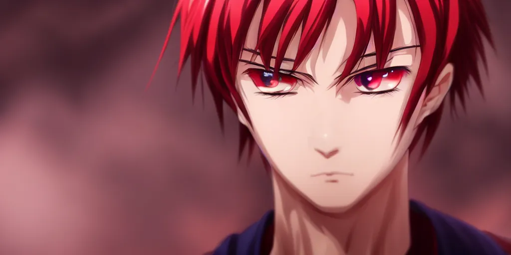 Prompt: portrait of anime protagonist, detailed eyes, manly face, crimson red aura, aesthetic in 8k