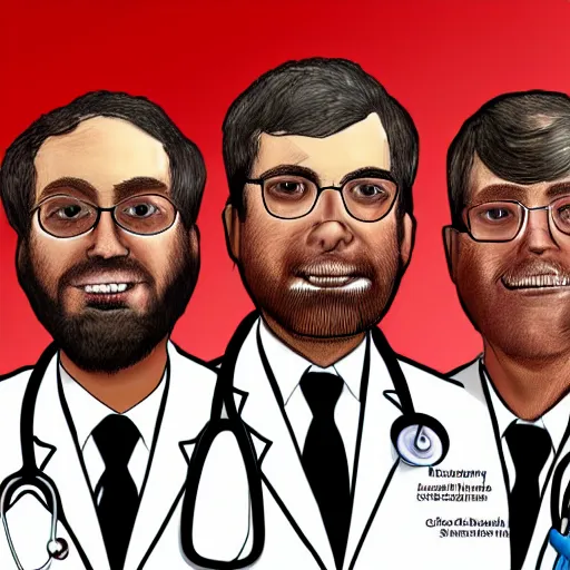 Prompt: a highly detailed digital art portrait of a fabulous kidney doctor and his loser friends