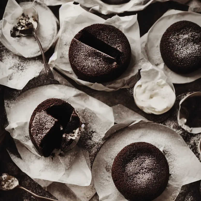 Prompt: Lava Cake, Lava, Cake, 8k, recipe, photography, 35mm lens