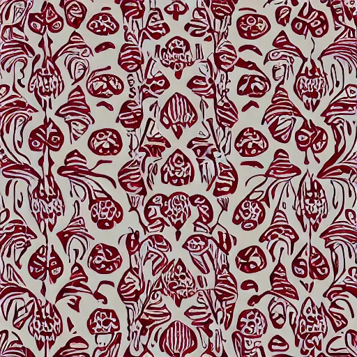 Prompt: abstract pattern, art print, lithography, maroon, beige, white, berries