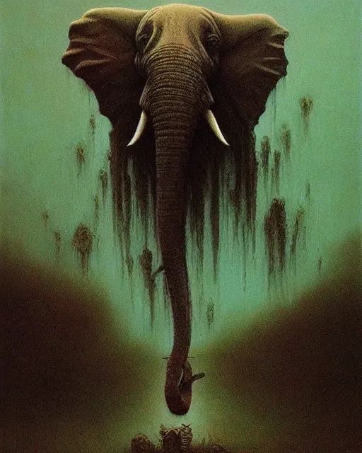 Prompt: eldritch elephant lovecraftian god by beksinski