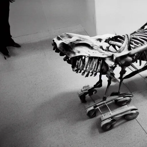 Image similar to a skeleton is wheeled by. to go to hospital. cinematic 3 5 mm