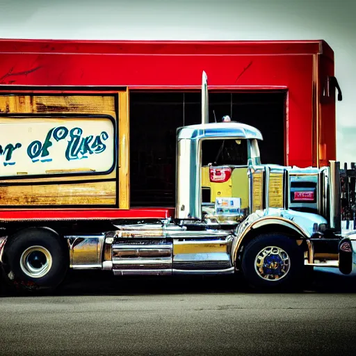 Image similar to trucks eating at a truck stop restaurant, photography, diner, food,