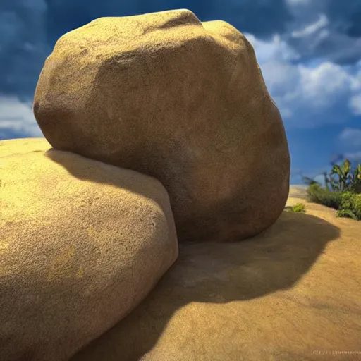 Prompt: a boulder resembling dwane johnson, unreal engine, hyper realistic, fantasy art by greg rutkowsk