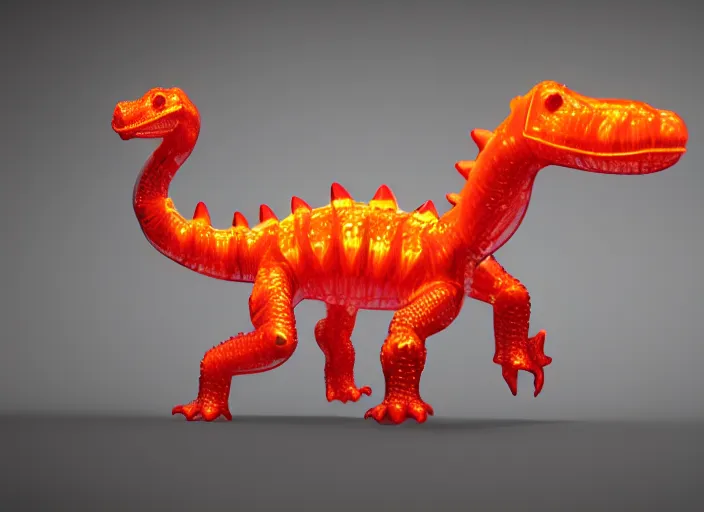 Prompt: raytraced render of a translucent clear pixar 3 d style baby dinosaur stegosaurus, with symmetrical head and eyes, made out of clear plastic, but has red hypercolor glowing electric energy inside its body, and electricity flowing around the body. in the forest. electric bubbles and electric red clear glass hearts, fantasy magic style. highly detailed. intricate design by pixar