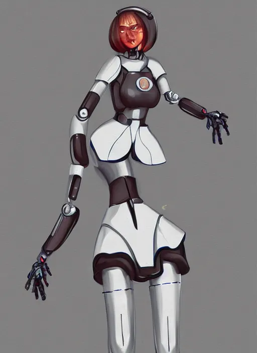Prompt: a robot wearing a maid dress, female body, full body shot, highly detailed, digital painting, artstation, concept art, smooth, sharp focus, illustration
