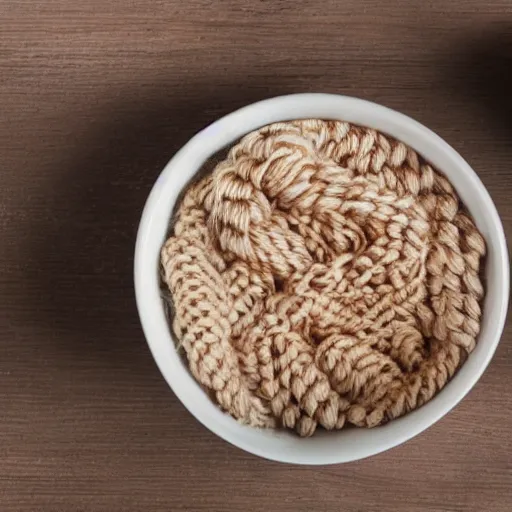 Prompt: a bowl of cereal made out of wool