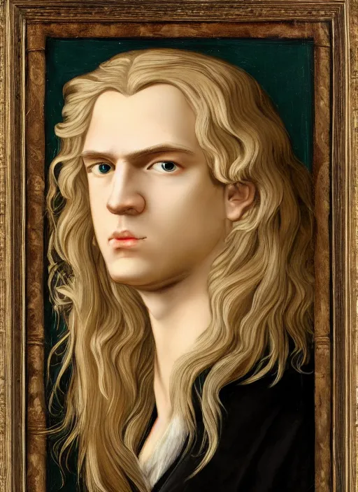 Image similar to portrait of a blond handsome man with long hair in baroque art, anime inspired, High Res 8K,hyperdetailed