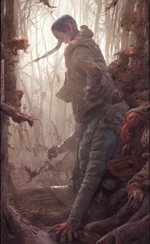 Prompt: full body of forest eleven smoking tobacco, inside tent, symmetrical face features, front game card, drark, marvel comics, dark, intricate, highly detailed, smooth, artstation, digital illustration by ruan jia and mandy jurgens and artgerm and wayne barlowe and greg rutkowski and zdislav beksinski