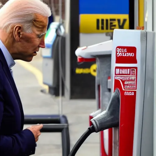 Image similar to Joe Biden drinking gasoline from the gas station pump