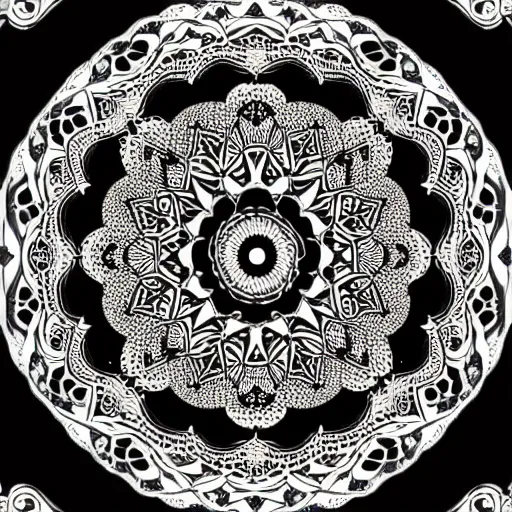 Image similar to persian mandala, vector art, black and white