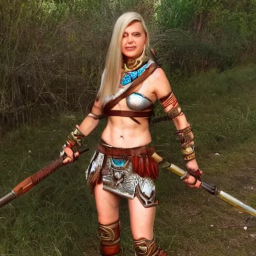 Image similar to full body photo of a skinny female barbarian warrior