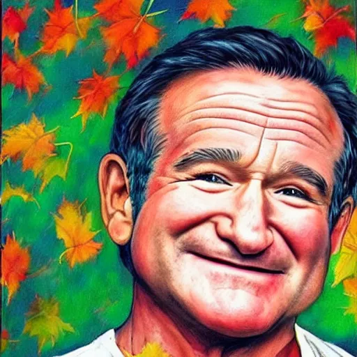 Image similar to robin williams smile. picture painting autumn leaves
