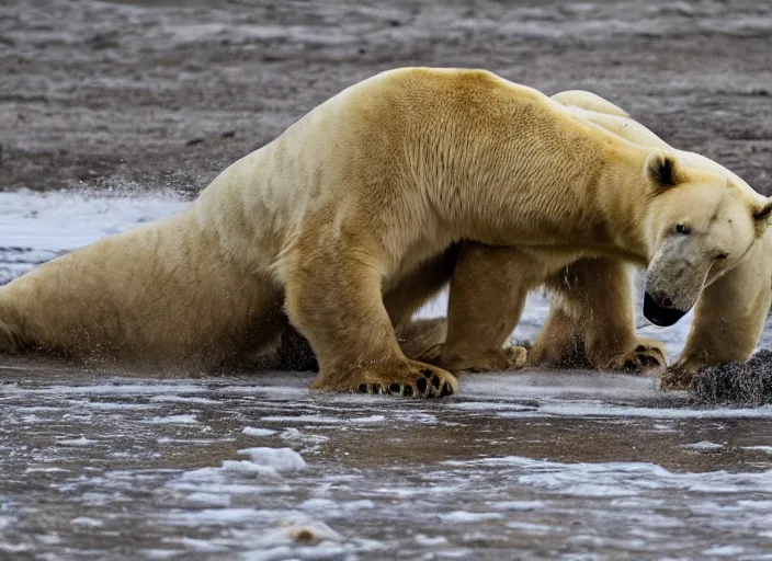 Prompt: a lion fighting a polar bear