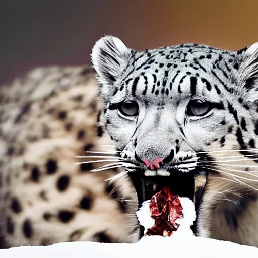 Image similar to a snow leopard with a blunt in his mouth smoking, award-winning photograph