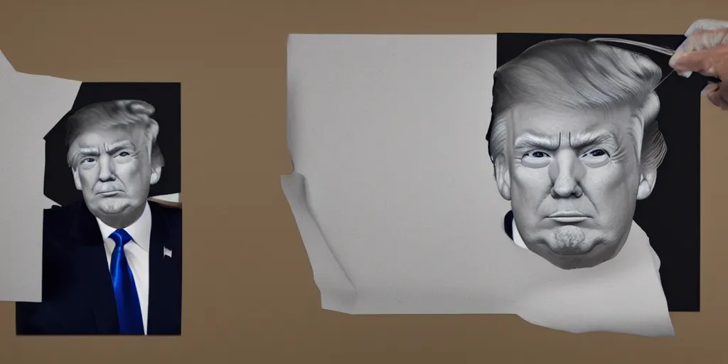 Prompt: donald trump dissected on to white cardboard, octane render