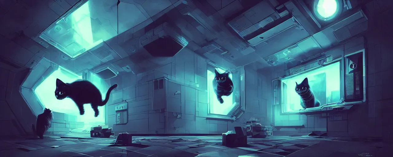 Image similar to duotone noir scifi concept illustration of 3 d mesh of cat inside box zero gravity glowing 3 d mesh quantum portals, glowing eyes, octane render, surreal atmosphere, volumetric lighting. accidental renaissance. by sachin teng and sergey kolesov and ruan jia and heng z. graffiti art, scifi, fantasy, hyper detailed. trending on artstation