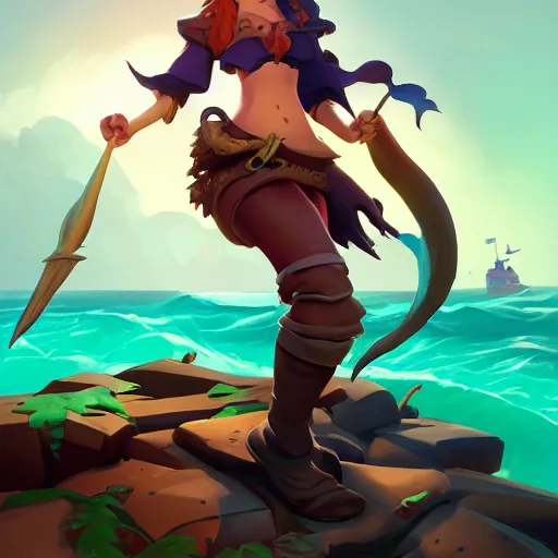 Image similar to jack the pirate mermaid on sea of thieves game avatar hero, behance hd by jesper ejsing, by rhads, makoto shinkai and lois van baarle, ilya kuvshinov, rossdraws global illumination