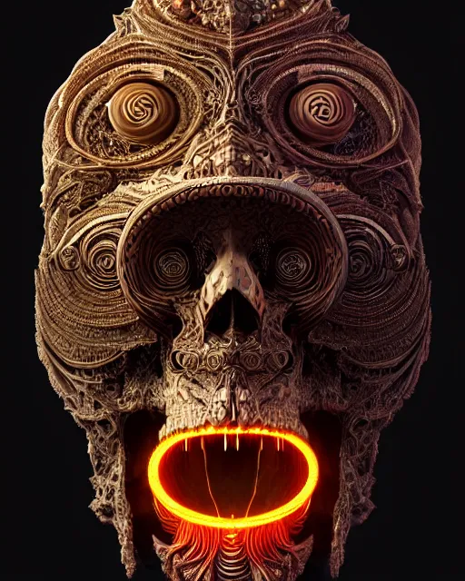 Image similar to 3 d ornate carved dark cosmic nomad with profile portrait, sigma 5 0 0 mm f / 5. beautiful intricate highly detailed quetzalcoatl skull. bioluminescent, plasma, lava, ice, water, wind, creature, thunderstorm! artwork by tooth wu and wlop and beeple and greg rutkowski, 8 k trending on artstation