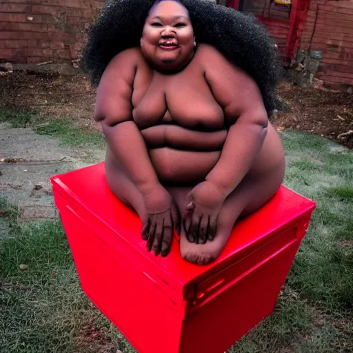 Prompt: - i fat girl dead in a red coffin wood box