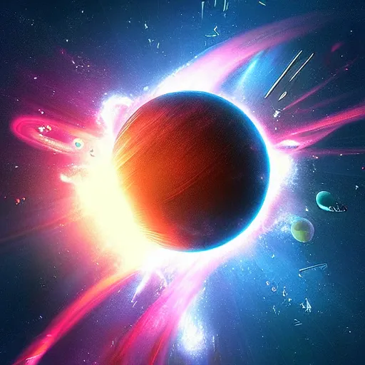 Prompt: “exploding planet, space, concept art, digital art, tending on artstation,8k, detailed, painting”