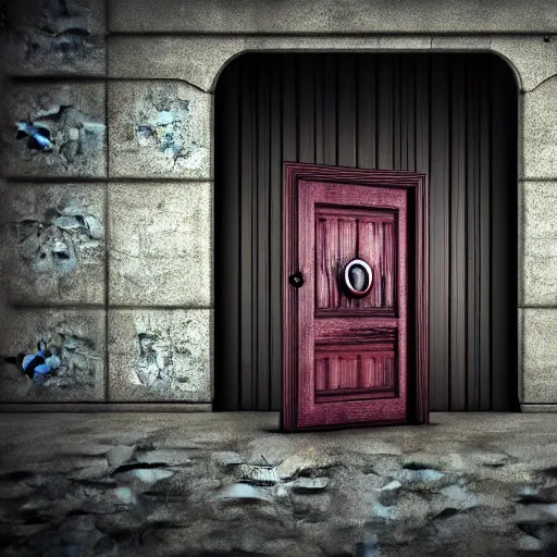 Image similar to photography, 3 d render, monster, door, water, open