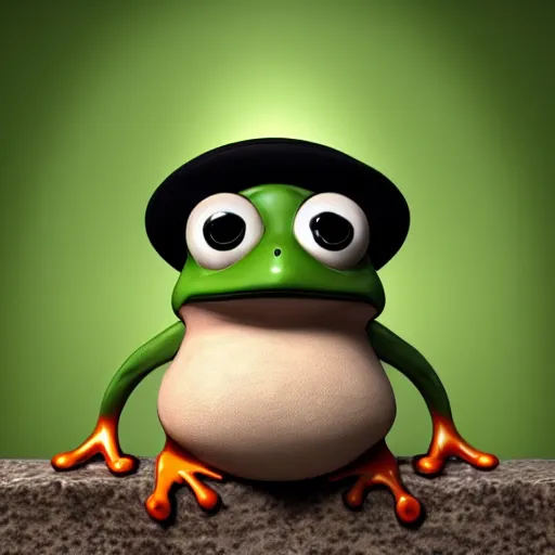 Image similar to a cartoon frog with big eyes and a hat, a stock photo by Dom Qwek, polycount, happening, booru, 4k, 8k